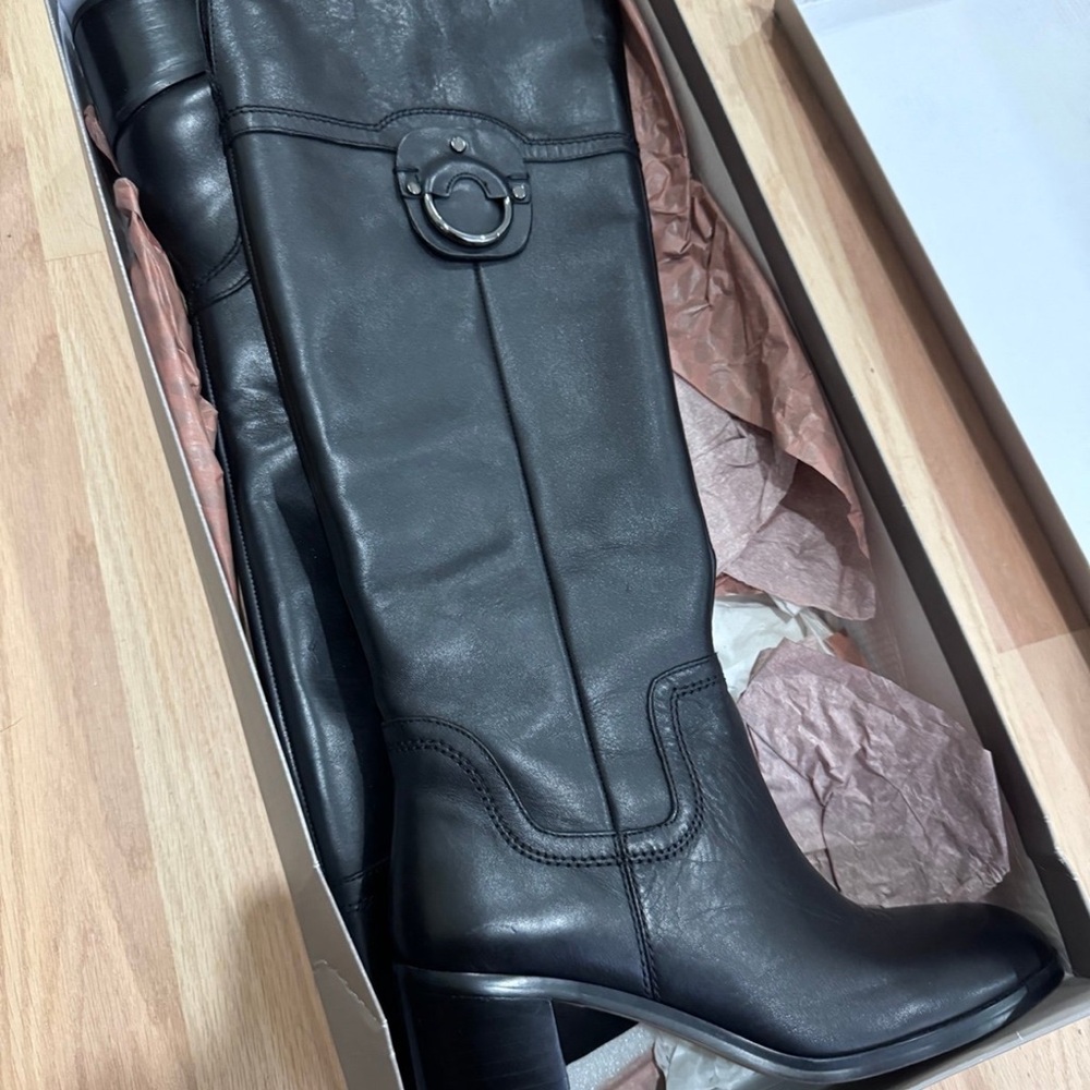 Franco Sarto Black Heeled Boots Sleek Leather Finish